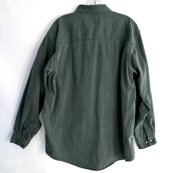 VTG LL Bean Men’s Hurricane Plaid Flannel Lined Green Canvas Shirt OMS96 Large - Picture 4 of 8